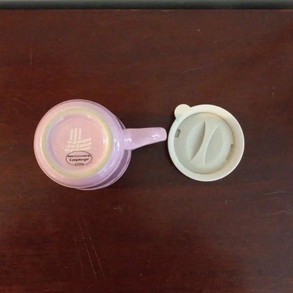 LONGABERGER Woven Traditions Pink Travel Mug with Lid Breast Cancer Ribbon NWOT - Picture 9 of 11